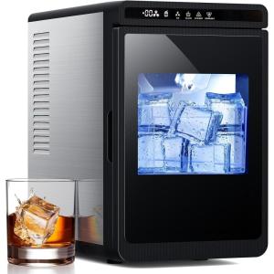 image16quot Large Cube Ice Maker CountertopProduces 9 Crystal Clear Cubic Ice per Hour24H TimerPortable SelfCleaning Ice Maker for WhiskeyCocktailsand Iced BeveragesETL ListedBlackDeep Black