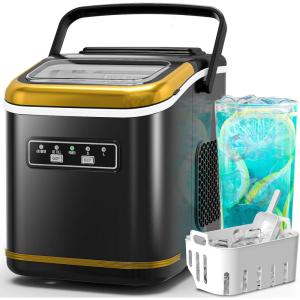 imageCountertop Ice Maker Machine Portable Compact Small Bullet Ice Maker with Self Cleaning Function Makes 9 Cubes in 6 Minutes Up to 26lbs in 24 Hours Ideal for Camping Dorm Home Outdoor UseBlack