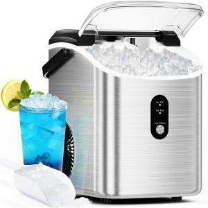 imageNugget Ice Maker Countertop  Pebble Ice Maker with SelfCleaning Ready in 6 Mins 35lbsDay Portable Sonic Ice Machine with Handle Basket ampamp Scoop for Home Kitchen RV Outdoor BlackSilver