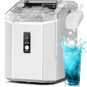 imageNugget Ice Maker Countertop 35Lbs24H Stainless Steel Nugget Ice Maker Portable with SlefCleaningwith Ice BasketScoop for HomeOfficeBarWhite