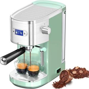 imageEspresso Machine 20 Bar Professional Stainless Steel Coffee Maker with LCD Display Steam Wand 45oz Removable Water Tank for Espresso Cappuccino Latte at Home or Office SilverGreen