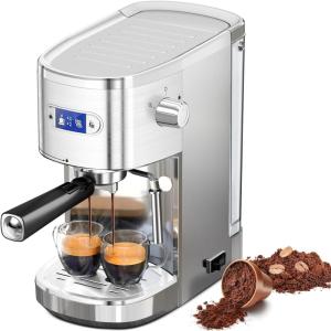 imageEspresso Machine 20 Bar Professional Stainless Steel Coffee Maker with LCD Display Steam Wand 45oz Removable Water Tank for Espresso Cappuccino Latte at Home or Office SilverSilver
