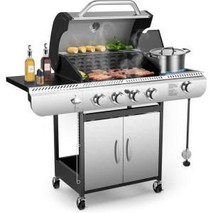 imageG41 Gas Grill4Burner Gas BBQ Grill with Side Burner PorcelainEnameled Cast Iron Grates Baking Pan 42000 BTU Stainless Steel Propane Grill for Outdoor Cooking and Patio Barbecues4Burner Grills