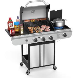 image3Burner Propane Gas Grill with Side BurnerStainless Steel BBQ Grill with PorcelainEnameled Cast Iron Grates37000 BTU Barbecue Grill Suitable for PatioCampingOutdoor Cooking3Burner Grills