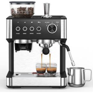 image2025 Upgrade Espresso Machine with Grinder 20 Bar Professional Espresso Coffee Machine with AntiClog Design Builtin Milk Frother Steam WandPerfect Cappuccino ampamp Latte Maker for HomeGloss black