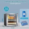 image48 Can Beverage Refrigerator Mini Fridge Cooler Silver Glass Door for Beer Soda or Wine Small Drink Cooler Machine LED Temperature Control for Bar Home Office 13CUFT