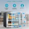 image48 Can Beverage Refrigerator Mini Fridge Cooler Silver Glass Door for Beer Soda or Wine Small Drink Cooler Machine LED Temperature Control for Bar Home Office 13CUFT