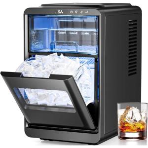 imageCountertop Bullet Ice Maker  26Lbs24H 8 Cubes in 6 Mins 2 Sizes amp AutoClean Interior Lighting 08L Portable Ice Machine for Home Office PartyBlack