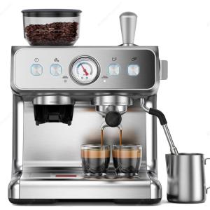 imageDual Boiler Espresso Machine with Grinder 20 Bar Espresso MachinesUse Milk Frother and Brew Coffee Machine Simultaneously Removable Water Tank Coffee Maker Cappuccino Latte 95oz Water TankStainless SteelDual Boiler