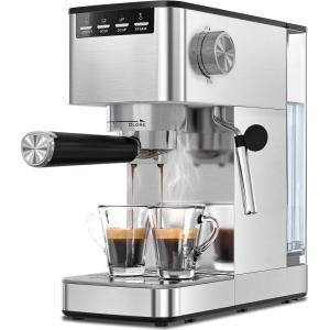 imageEspresso Machine with Milk Frother Compact Coffee Maker for Home Cappuccino amp Latte 15 Bar Pump Dual Stainless Steel Filters LED Touch Screen Removable Water Tank amp Drip TraySilver