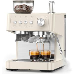 image2026 Upgrade 15 Bar Espresso Machine with Builtin AntiClog Coffee Grinder Expresso Coffee Machines with Milk Steam WandFrotherTamping ToolsEspresso Maker with Grinder for LattesAlmondAlmond