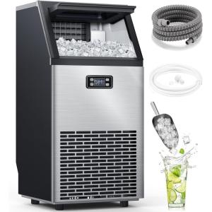 imageCommercial Ice Maker Machine100lbs24H Stainless Steel Ice Machine33lbs Storage Auto SelfCleaning Freestanding Ice Maker Ice Machine Freestanding for BarCafeRestauranSilverSilver