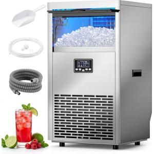 imageCommercial Ice Maker Machine100lbs24H Stainless Steel Ice Machine33lbs Storage Auto SelfCleaning Freestanding Ice Maker Ice Machine Freestanding for BarCafeRestauranSilverSilver Full Stainless