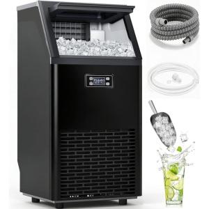 imageCommercial Ice Maker Machine100lbs24H Stainless Steel Ice Machine33lbs Storage Auto SelfCleaning Freestanding Ice Maker Ice Machine Freestanding for BarCafeRestauranSilverBlack