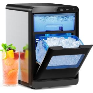 imageNugget Ice Makers Countertop 44Lbs24H Crushed Ice Maker amp Chewable Pellet Ice Machine with Ice Scoop Pellet Ice Makers with Removable BasketSonic Countertop Ice Machine for HomeKitchenOfficeBrushed Silver